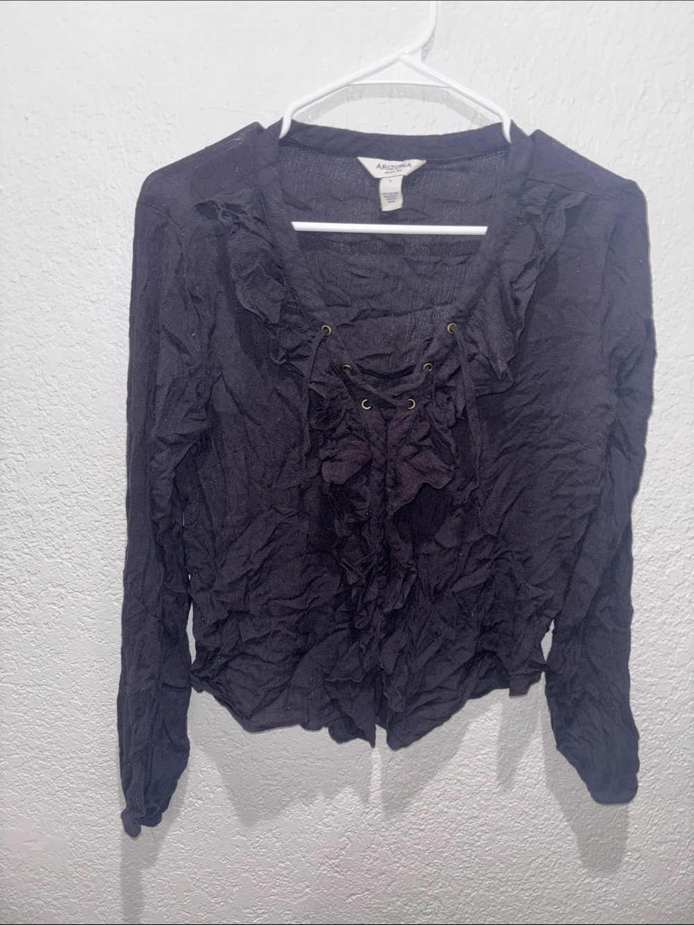 Arizona Jean Company Black Ruffle Lace-Up Long Sleeve Top